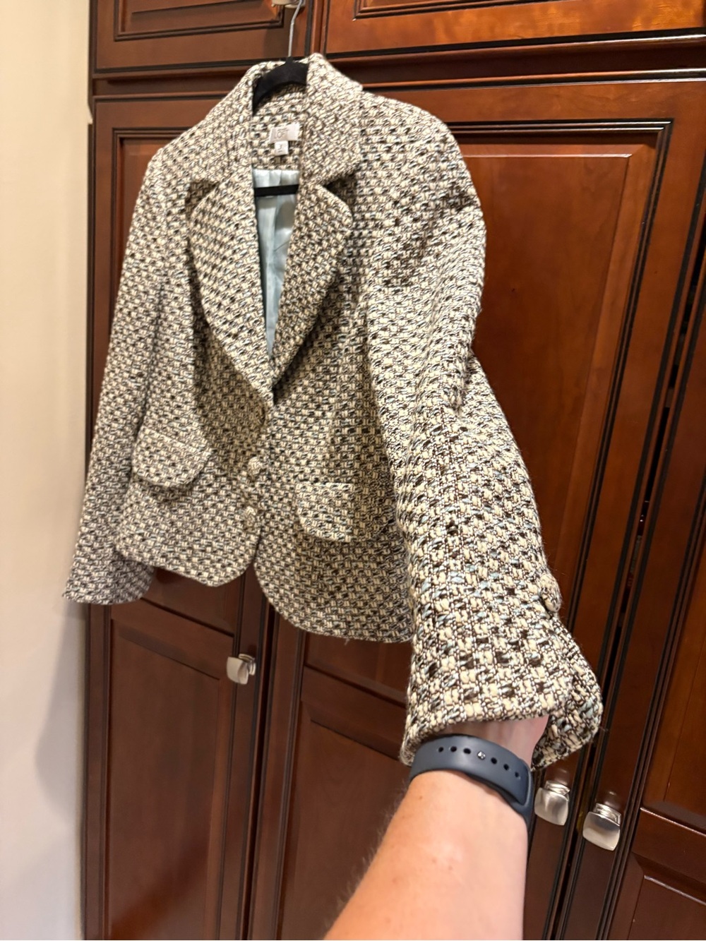 Loft 3 Button Tweed Wool Blue Black Cream Blazer - 12 - Picture 5 of 12